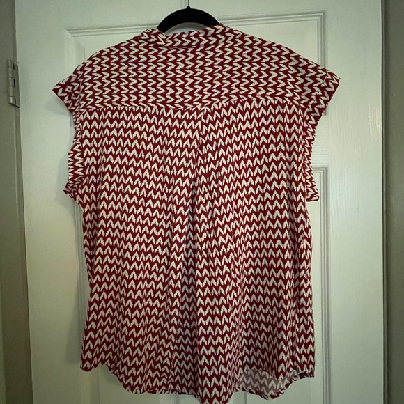 Jachs Red Cap Sleeve Buttoned Blouse with Mandarin Collar NWOT - Picture 2 of 4